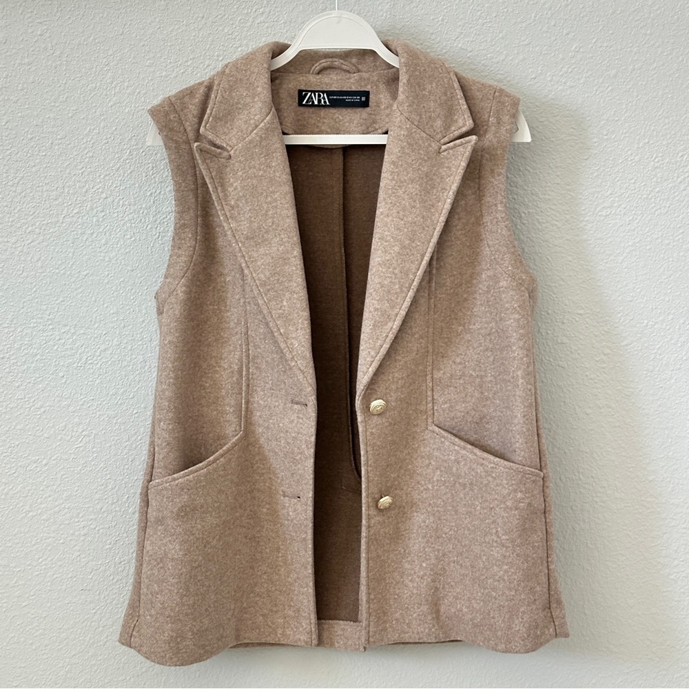 Zara Tan Long  Vest  Like new Worn Once  XS but fits like S